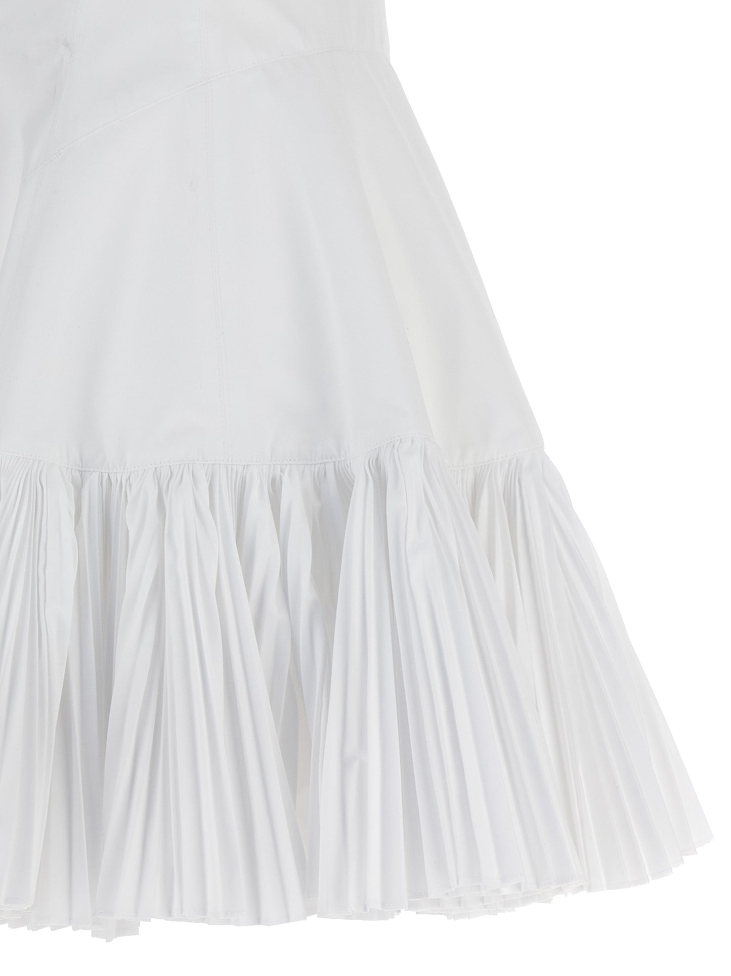 Dress by Giovanni Bedin for women in cotton polyester white features a dramatic silhouette, showcasing an elegant and that flows into a dramatic short mini.