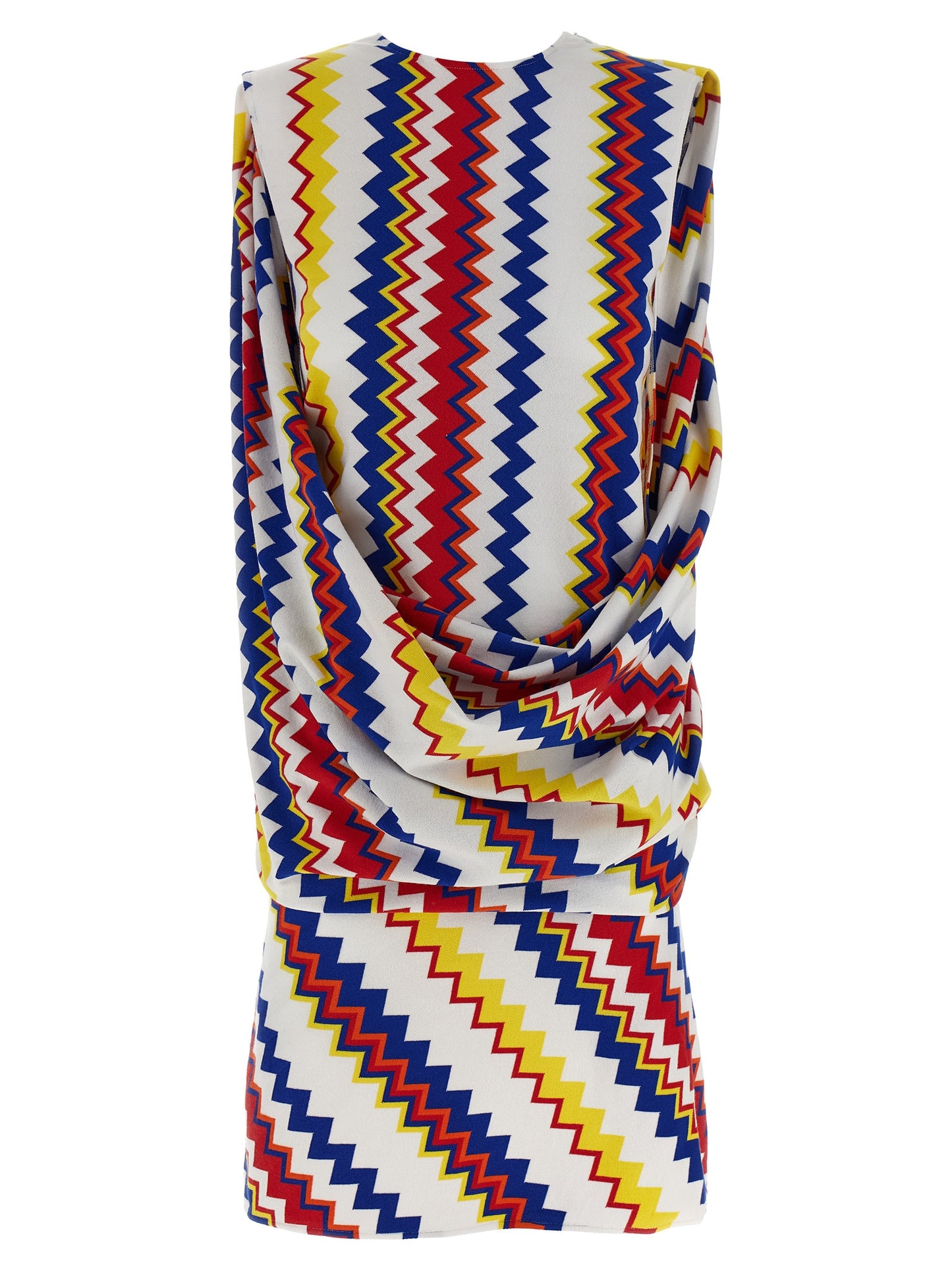 Dress by Missoni for women in polyester & viscose multicolor & patterned showcases a striking silhouette, elegantly detailed with a sleeveless, refined crew neckline, and a striking short for a striking finish.