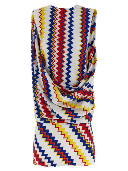 Dress by Missoni for women in polyester & viscose multicolor & patterned showcases a striking silhouette, elegantly detailed with a sleeveless, refined crew neckline, and a striking short for a striking finish.