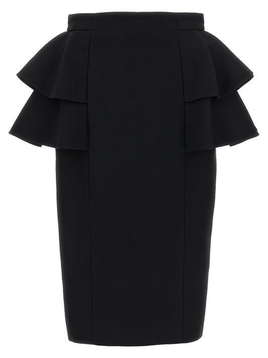 Valentino Garavani Women's Silk Crepe & Virgin Wool Midi Skirt - Black