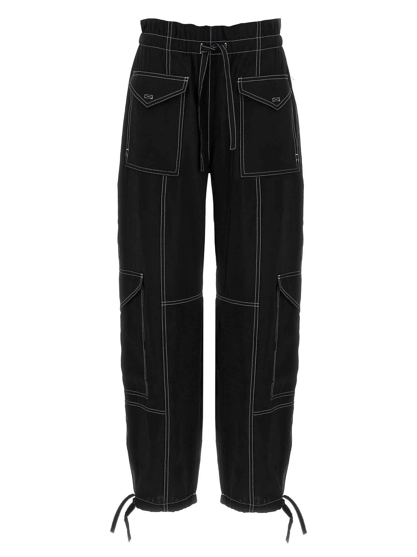 Casual Pants by Ganni for women in polyester & viscose black features an refined tailoring silhouette, showcasing a premium straight with a high rise and long cut for a refined tailoring look.