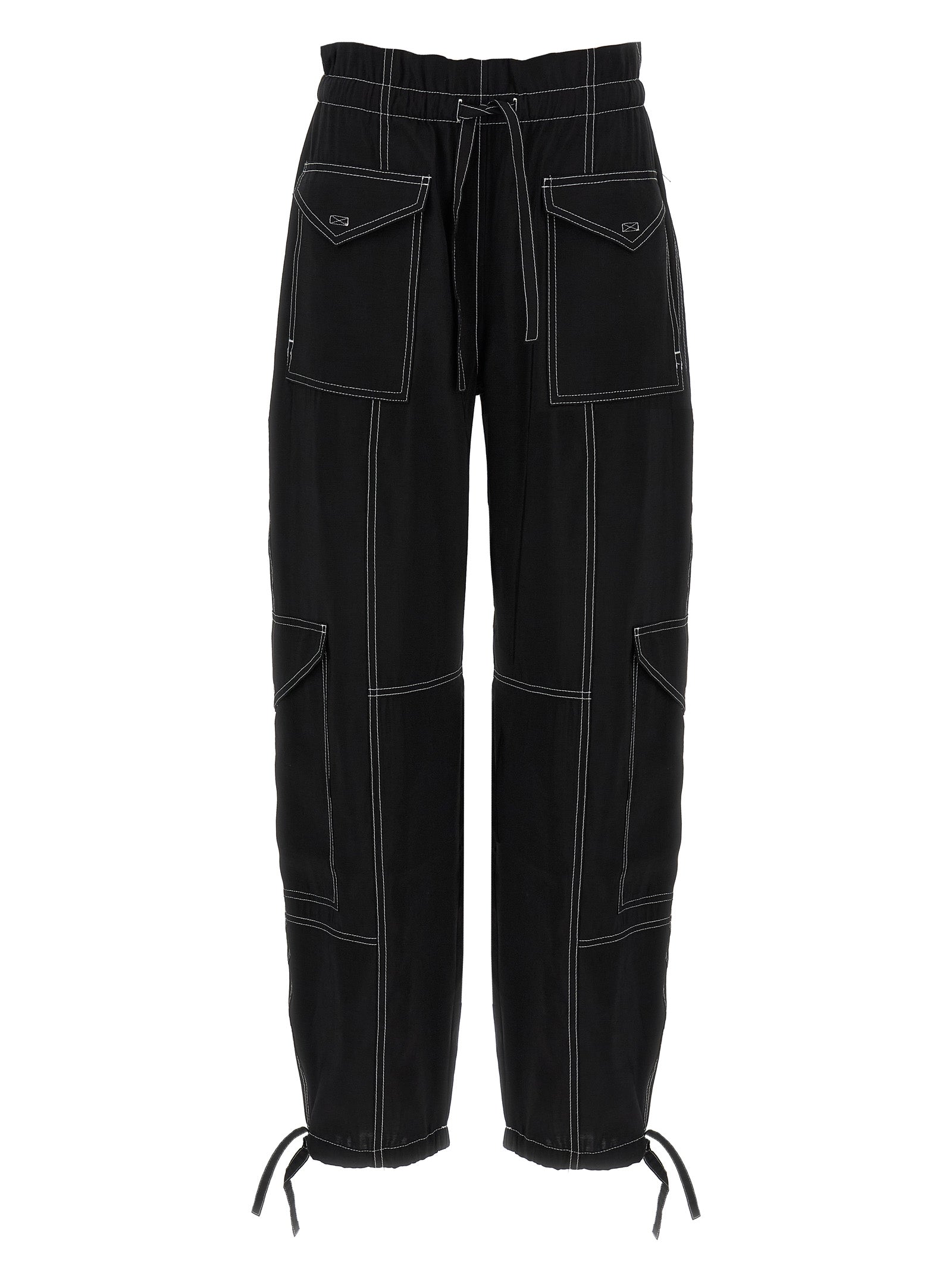 Casual Pants by Ganni for women in polyester & viscose black features an refined tailoring silhouette, showcasing a premium straight with a high rise and long cut for a refined tailoring look.