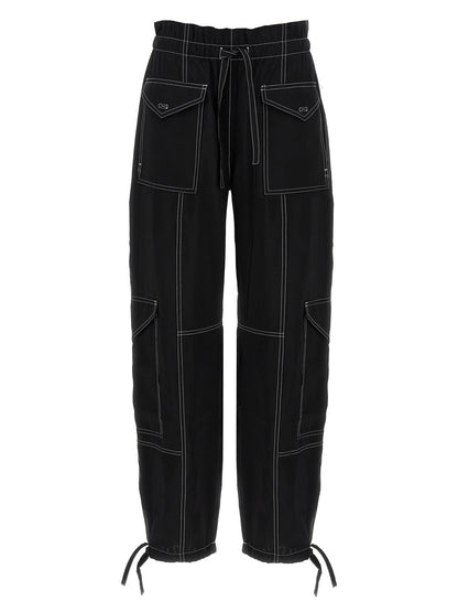 Casual Pants by Ganni for women in polyester & viscose black features an refined tailoring silhouette, showcasing a premium straight with a high rise and long cut for a refined tailoring look.