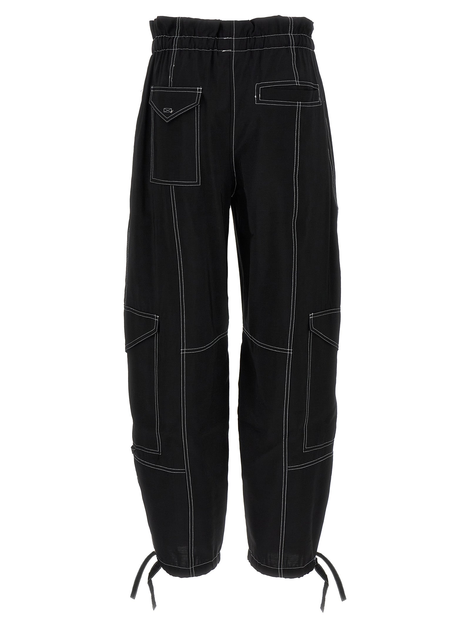 Casual Pants by Ganni for women in polyester & viscose black features a polished silhouette with a polished straight, reaching a polished long and finished with a polished high rise.