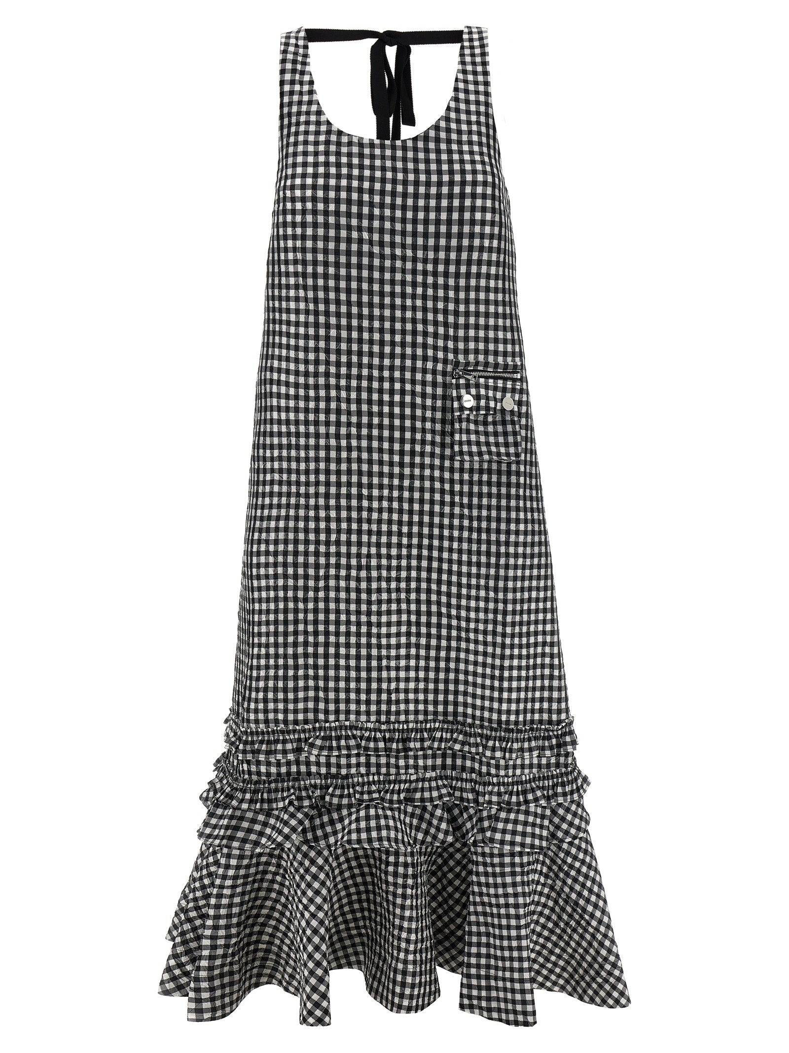 Dress by Ganni for women in polyester black features an magnificent silhouette, artfully detailed with a magnificent round neckline and that flows into an magnificent midi long.