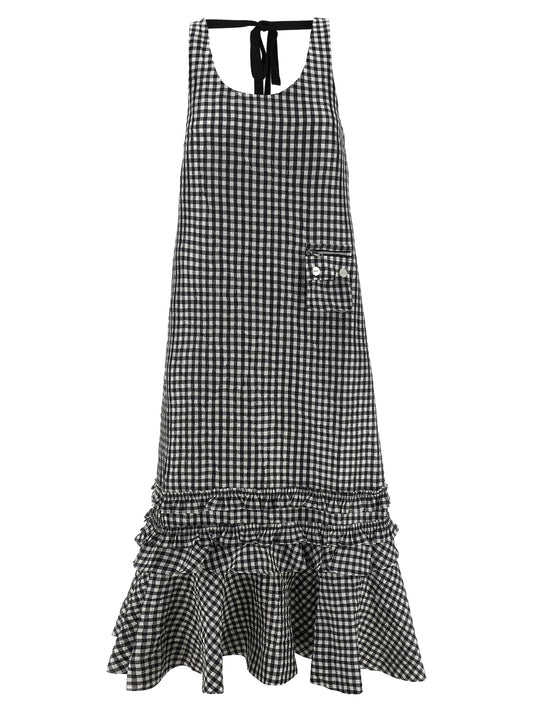 Dress by Ganni for women in polyester black features an magnificent silhouette, artfully detailed with a magnificent round neckline and that flows into an magnificent midi long.