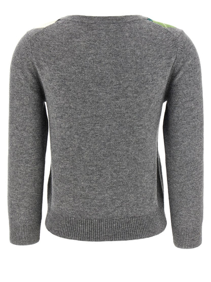 Cardigan by Ganni for women in cashmere & merino wool gray, patterned & argyle showcases a luxurious silhouette, meticulously detailed with a sophisticated round wrap neckline and for a refined finish.