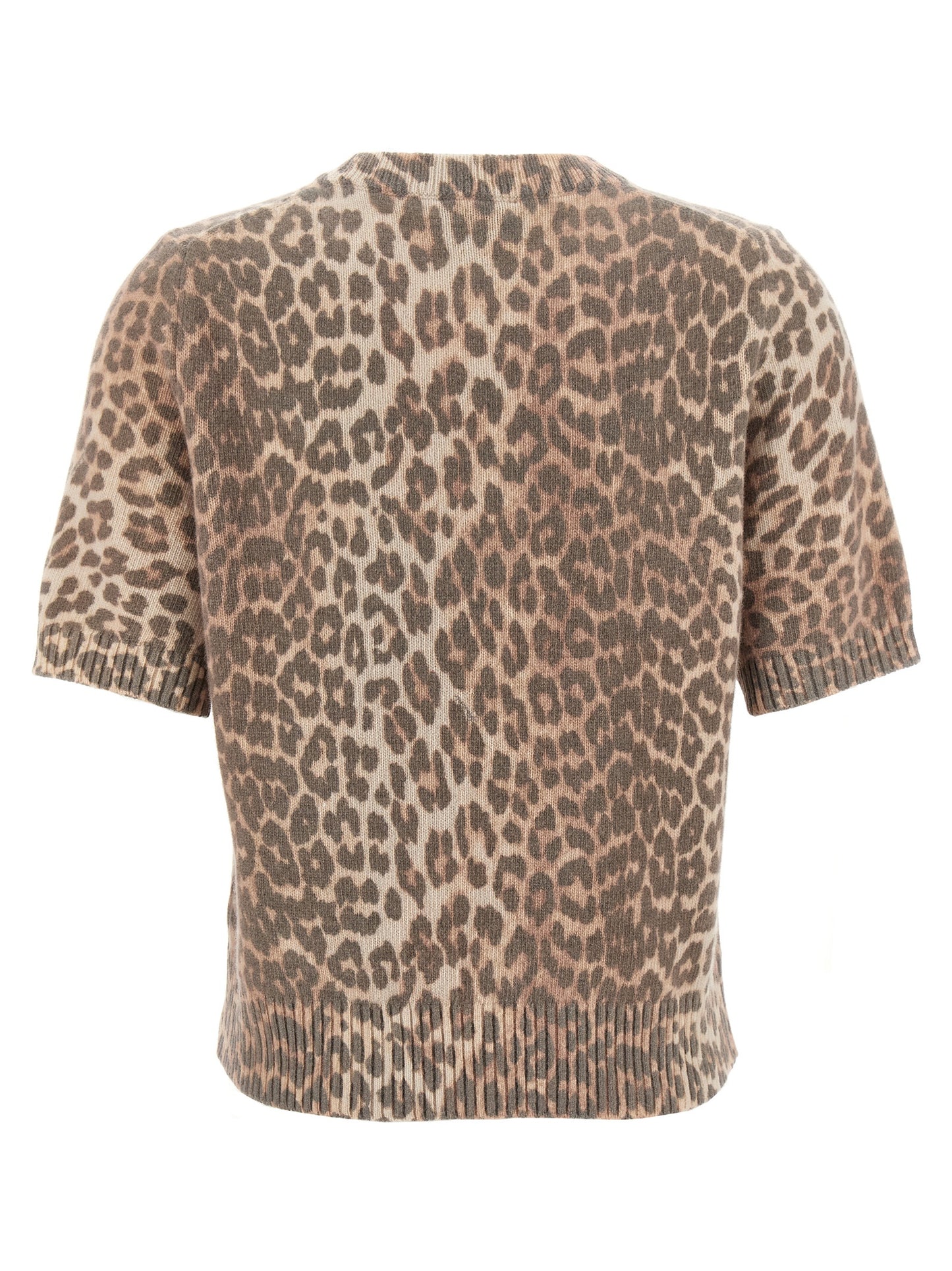 T-Shirt by Ganni for women in polyamide wool brown, leopard-print, patterned & jacquard showcases a fashionable silhouette, elegantly detailed with a fashionable and crew neckline for a sophisticated, high-fashion look.