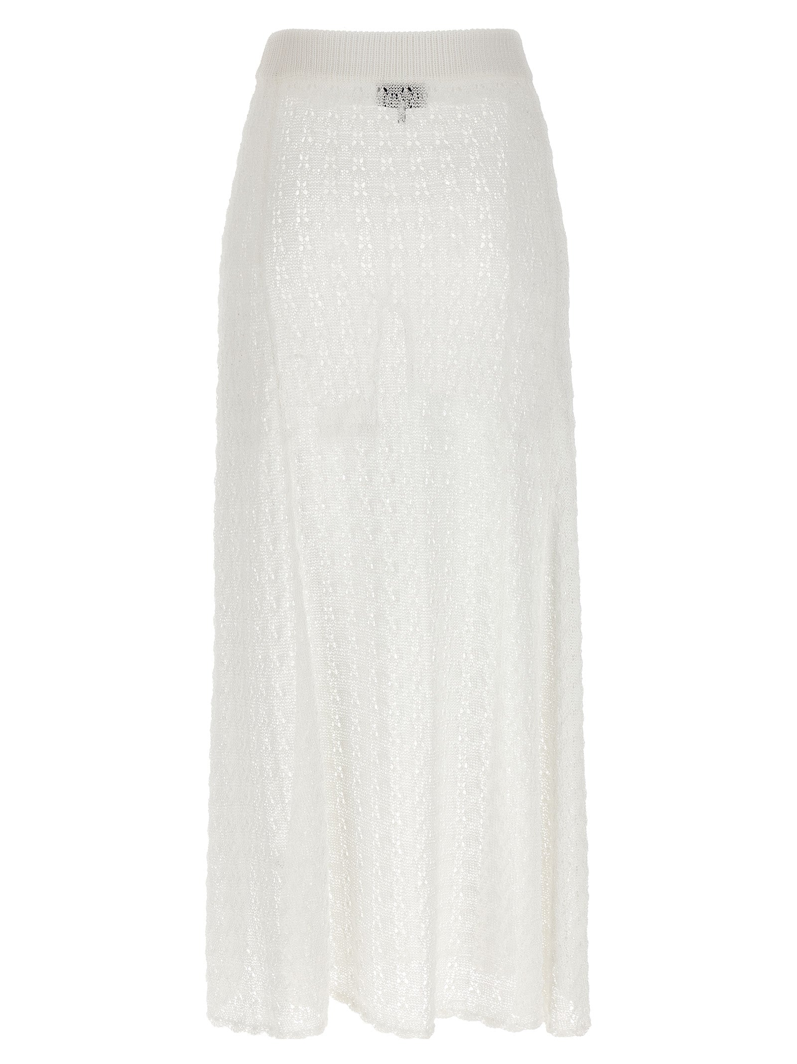 Skirt by Ganni for women in polyamide white features an relaxed-yet-refined silhouette that elegantly showcases the Crochet Women's Polyamide Mini Skirt design and sophisticated mini.