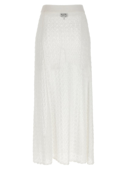Skirt by Ganni for women in polyamide white features an relaxed-yet-refined silhouette that elegantly showcases the Crochet Women's Polyamide Mini Skirt design and sophisticated mini.
