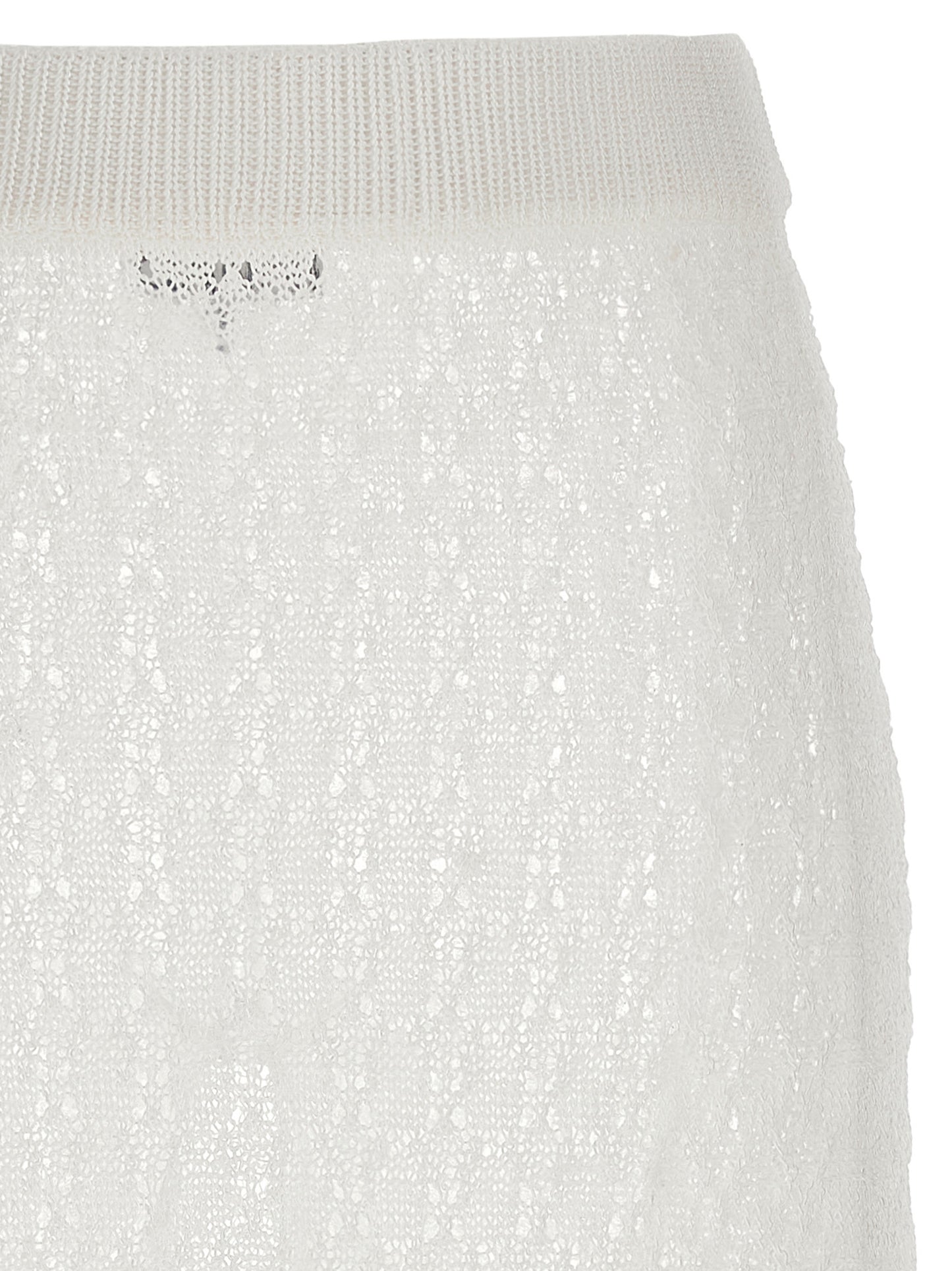 Skirt by Ganni for women in polyamide white features a contoured silhouette from the Crochet Women's Polyamide Mini Skirt collection, characterized by its contoured mini for a contoured finish.