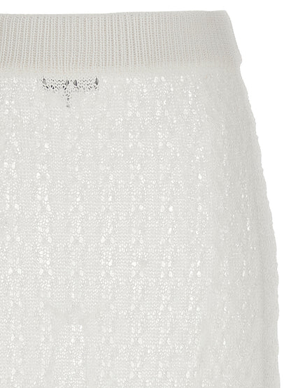 Skirt by Ganni for women in polyamide white features a contoured silhouette from the Crochet Women's Polyamide Mini Skirt collection, characterized by its contoured mini for a contoured finish.