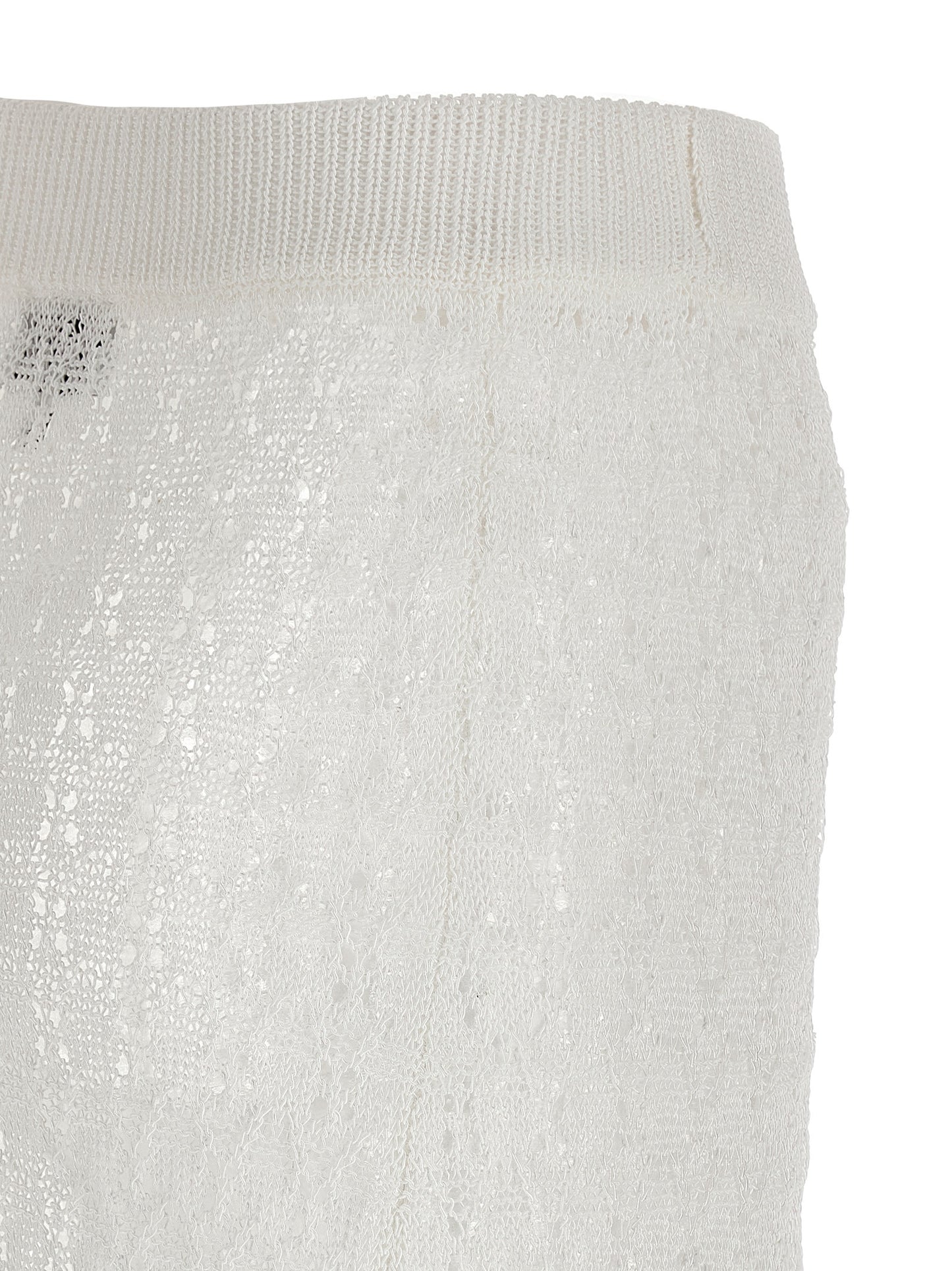 Skirt by Ganni for women in polyamide white features an tailored silhouette, artfully capturing the essence of Crochet Women's Polyamide Mini Skirt in a sophisticated mini.