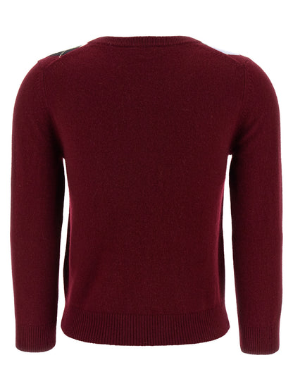 Cardigan by Ganni for women in cashmere & merino wool bordeaux, patterned & argyle features an impeccable silhouette, showcasing a sophisticated round neckline and detail for a truly impeccable finish.