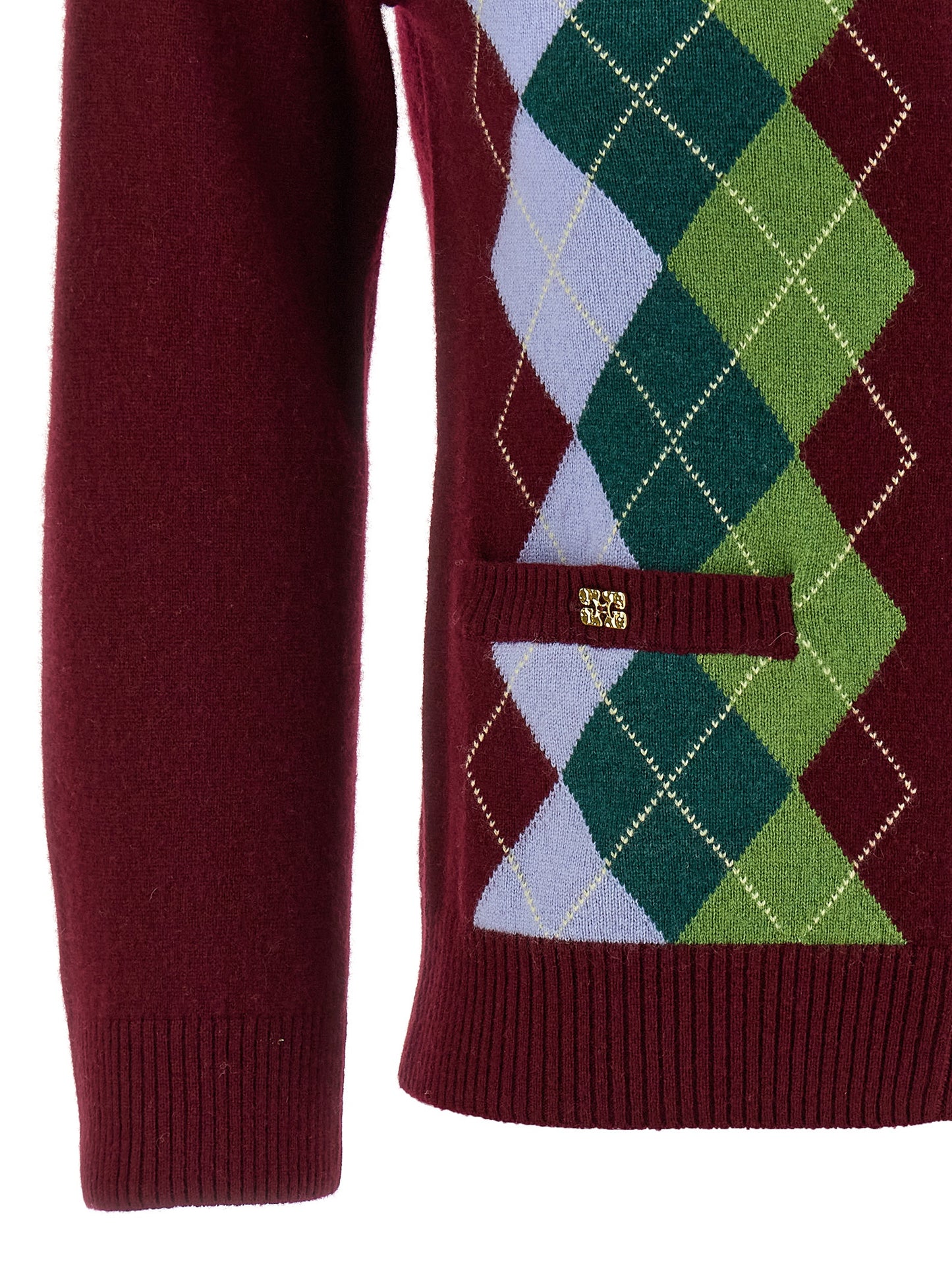 Cardigan by Ganni for women in cashmere & merino wool bordeaux, patterned & argyle features an impeccable silhouette, showcasing a sophisticated and detail for a truly impeccable finish.