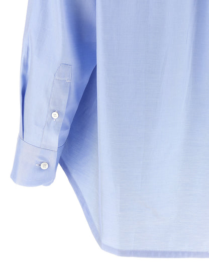 Blouse by Brioni for women in cotton twill light-blue showcases a sharp silhouette, elegantly detailed with a sharp and sharp .
