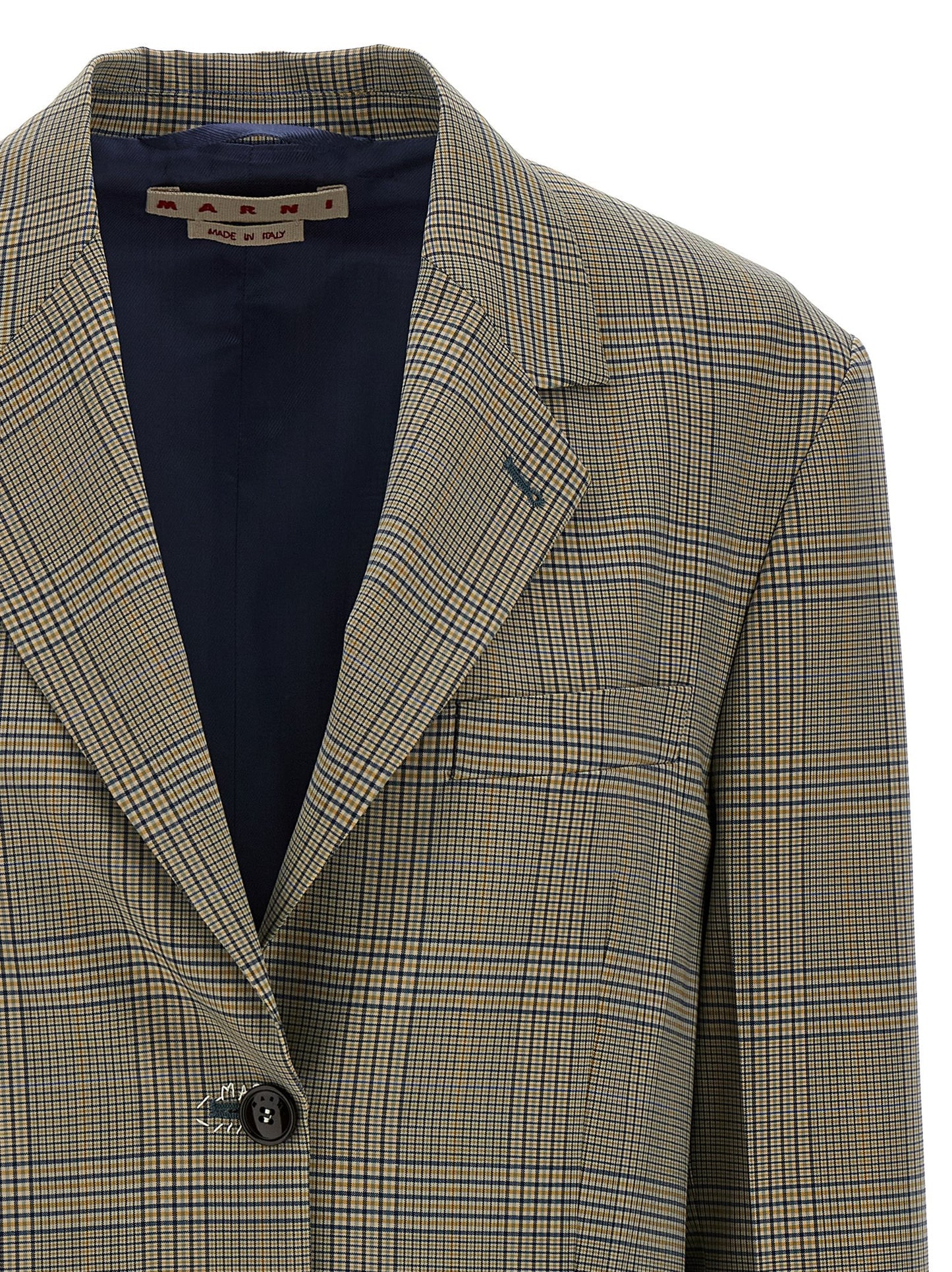 This Blazer by Marni for women in virgin wool polyester & viscose multicolor presents a tailored silhouette, meticulously tailored with a tailored and distinctive for a tailored finish.