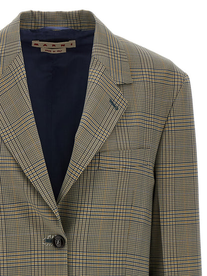 This Blazer by Marni for women in virgin wool polyester & viscose multicolor presents a tailored silhouette, meticulously tailored with a tailored and distinctive for a tailored finish.