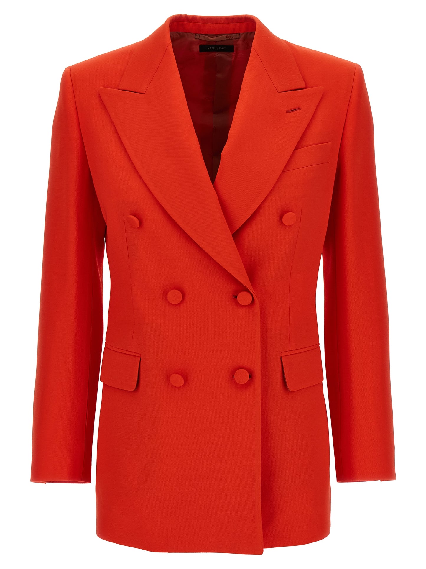 This Blazer by Brioni for women in cupro silk & wool multicolor & red presents a tailored silhouette, meticulously tailored with a tailored and distinctive for a tailored finish.