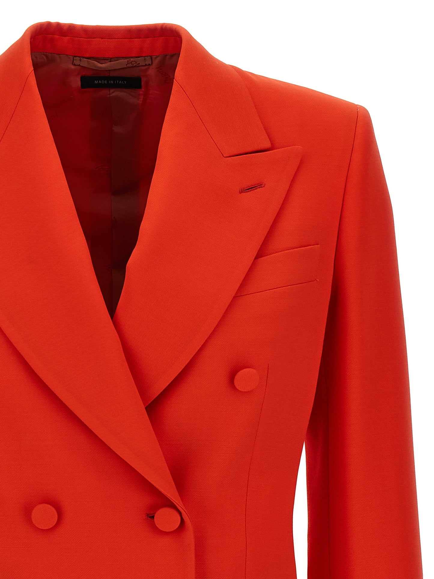 Blazer by Brioni for women in cupro silk & wool multicolor & red showcases a polished silhouette, highlighted by a refined and polished for a sophisticated finish.