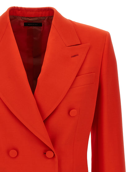 Blazer by Brioni for women in cupro silk & wool multicolor & red showcases a polished silhouette, highlighted by a refined and polished for a sophisticated finish.
