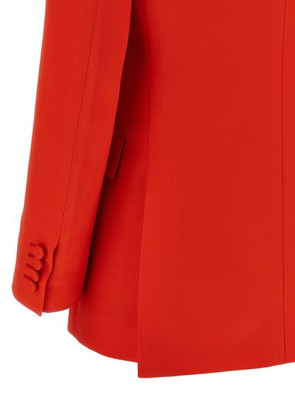Blazer by Brioni for women in cupro silk & wool multicolor & red showcases a discerning silhouette, elegantly detailed with a sophisticated and premium for a truly discerning finish.