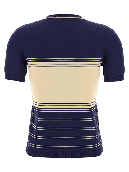 T-Shirt by Valentino Garavani for women in cotton blue, jacquard & striped features a plush silhouette, showcasing a sophisticated crew neckline and for a truly plush finish.
