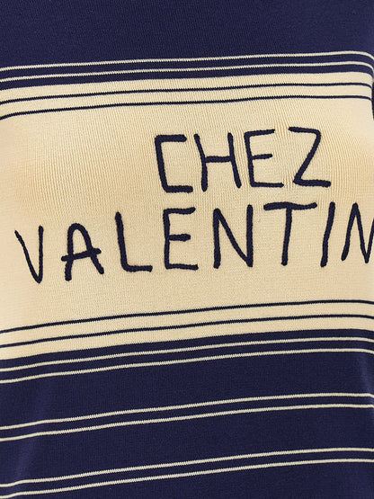 T-Shirt by Valentino Garavani for women in cotton blue, jacquard & striped features an edgy silhouette, meticulously detailed with a sophisticated and for a truly edgy finish.
