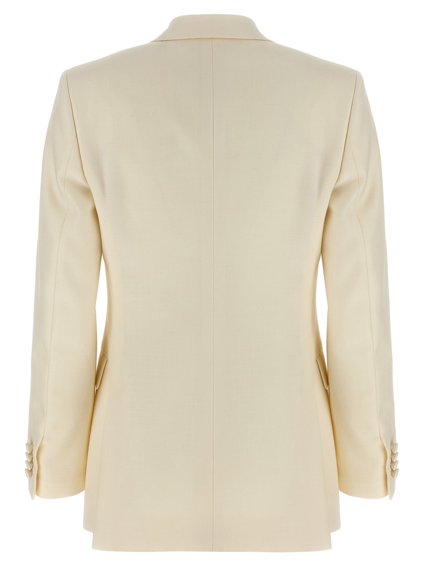 This Blazer by Brioni for women in linen silk & wool white, patterned & herringbone presents a tailored silhouette, meticulously tailored with a tailored and distinctive for a tailored finish.