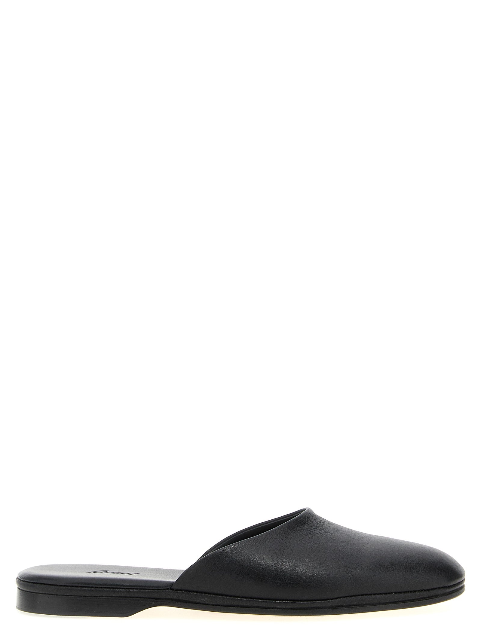 Mules Flat Shoes by Brioni for women in calfskin leather black showcases a dynamic silhouette, artfully capturing Women's Calfskin Leather Mules Flat Shoes through its distinctive and elegant .