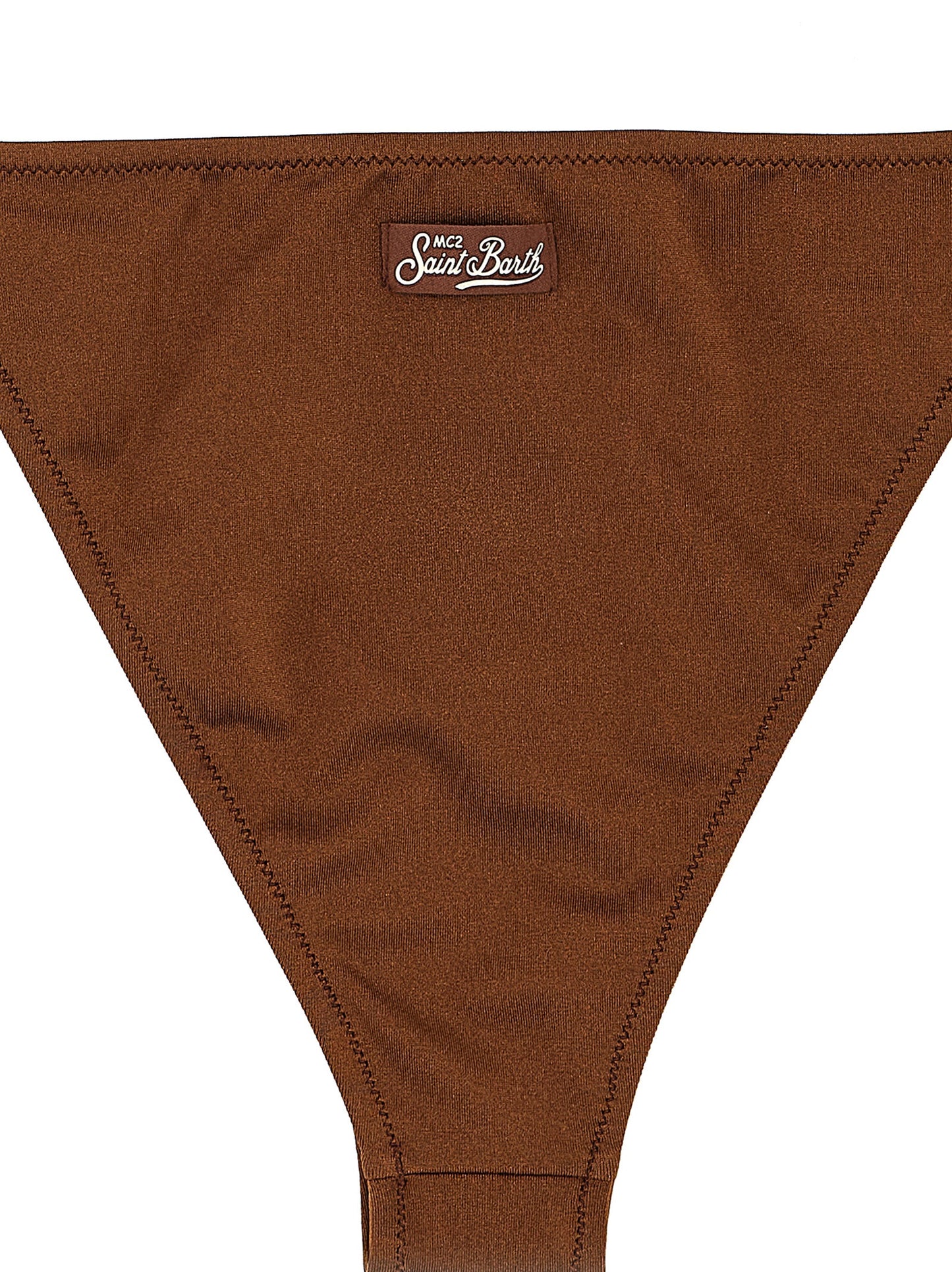 Swim Briefs by MC2 Saint Barth for women in stretch polyester brown & sand showcases a contemporary silhouette, expertly capturing the contemporary essence of the Women's Stretch Polyester Swim Briefs design with a refined and contemporary finish.