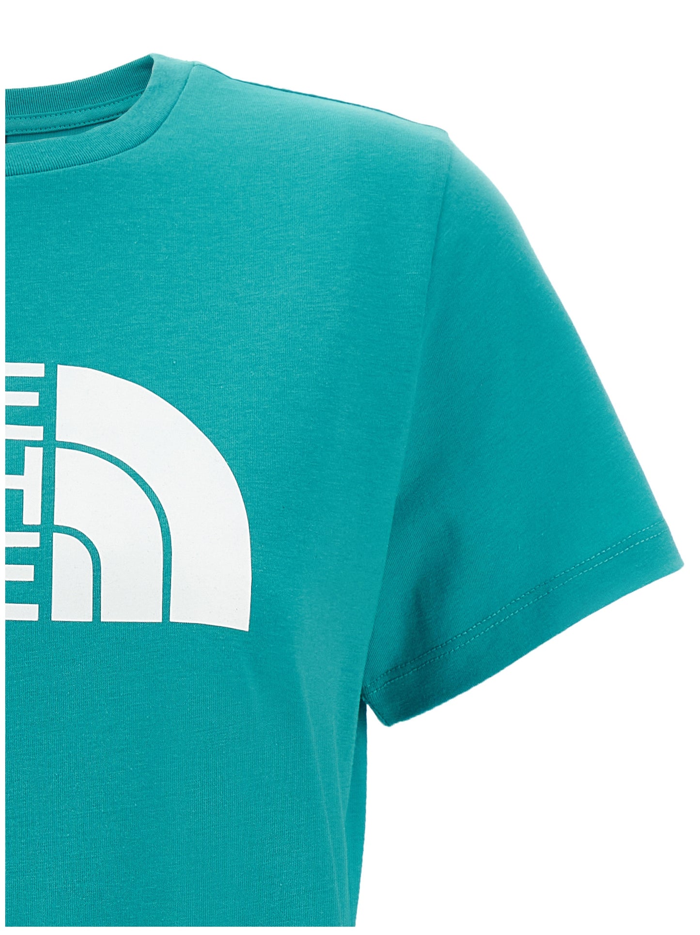 Activewear T-Shirt by The North Face for women in cotton polyester light-blue & print features a versatile silhouette, showcasing a versatile crew neckline and detailed with high-performance for a premium look.