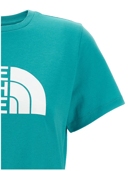 Activewear T-Shirt by The North Face for women in cotton polyester light-blue & print features a versatile silhouette, showcasing a versatile crew neckline and detailed with high-performance for a premium look.