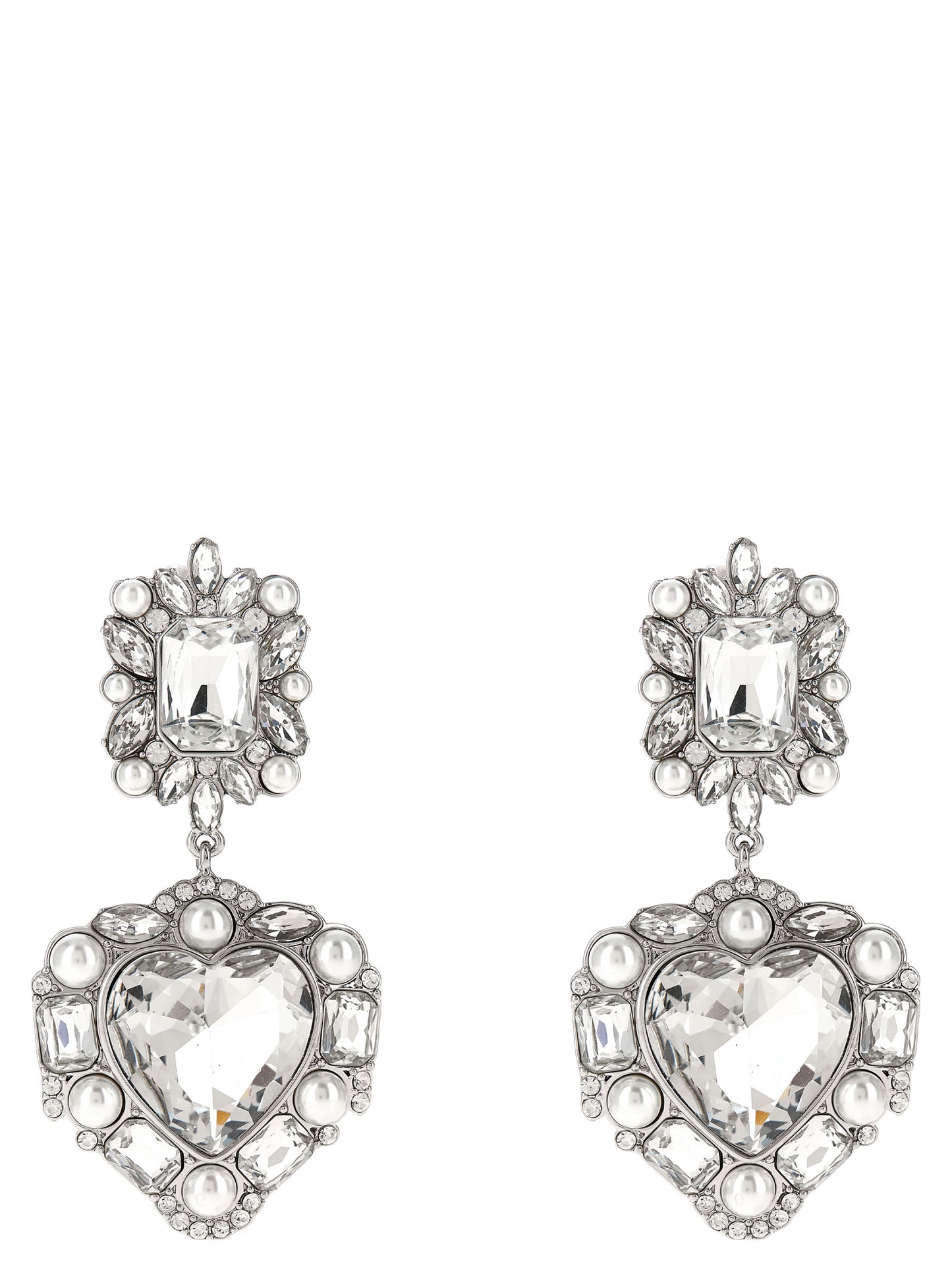 Earrings by Self-Portrait for women in virgin wool pearl & silver presents a resplendent silhouette, artfully capturing the essence of the Heart Women's Pearls Crystal & Brass Earrings with a resplendent for a sophisticated look.
