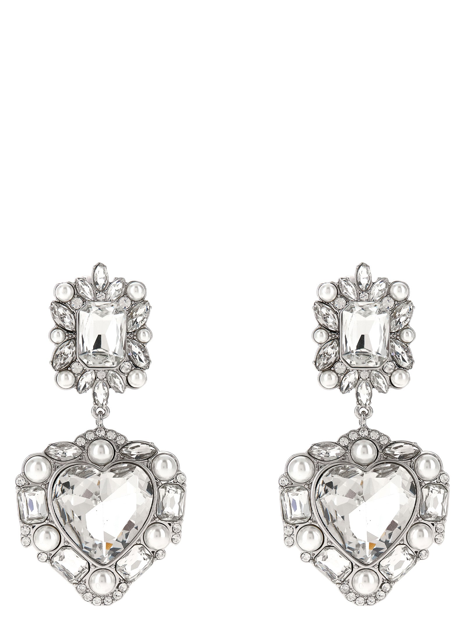 Earrings by Self-Portrait for women in virgin wool pearl & silver presents a resplendent silhouette, artfully capturing the essence of the Heart Women's Pearls Crystal & Brass Earrings with a resplendent for a sophisticated look.