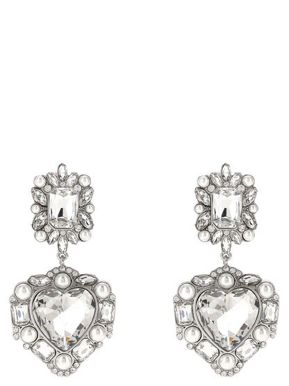 Earrings by Self-Portrait for women in virgin wool pearl & silver presents a resplendent silhouette, artfully capturing the essence of the Heart Women's Pearls Crystal & Brass Earrings with a resplendent for a sophisticated look.
