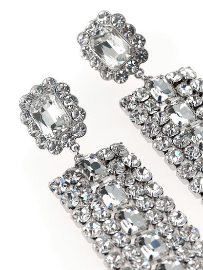 Earrings by Self-Portrait for women in virgin wool silver showcases a enchanting silhouette, artfully incorporating the intricate seen in the Women's Silver Brass Crystal & Cotton Earrings.
