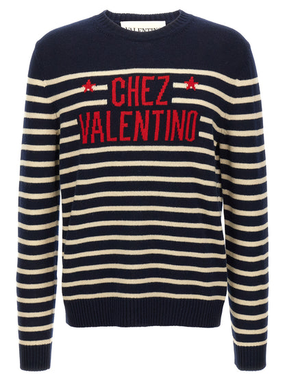 Cardigan by Valentino Garavani for men in virgin wool blue, patterned & jacquard features a nuanced silhouette with a refined crew neckline and nuanced detailing for a sophisticated look.