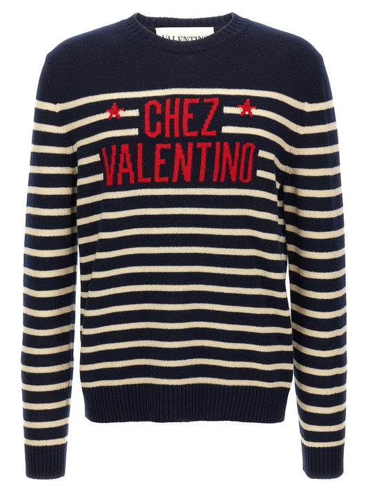 Cardigan by Valentino Garavani for men in virgin wool blue, patterned & jacquard features a nuanced silhouette with a refined crew neckline and nuanced detailing for a sophisticated look.