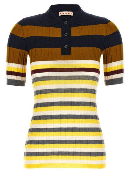 Polo Shirt by Marni for women in virgin wool multicolor, print & striped presents a crisp silhouette, artfully detailed with a crisp short-sleeve and crisp .