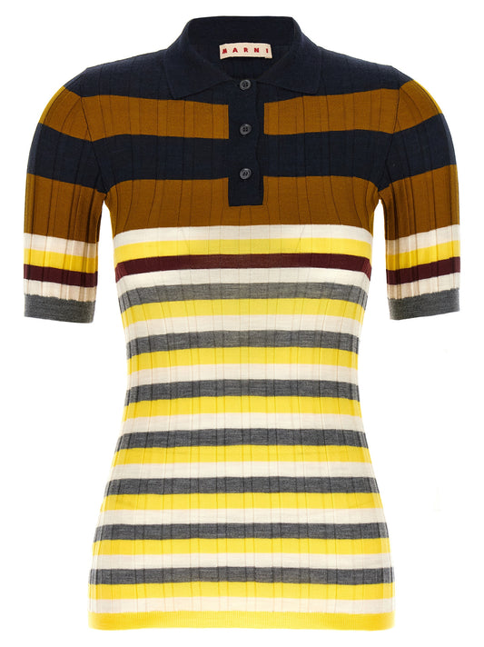 Polo Shirt by Marni for women in virgin wool multicolor, print & striped presents a crisp silhouette, artfully detailed with a crisp short-sleeve and crisp .