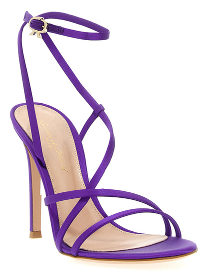 High-Heel Stiletto Ankle Strap Sandals by Gianvito Rossi for women in leather purple showcases a sculptural silhouette as Women's Leather High-Heel Stiletto Ankle Strap Sandals, defined by a sculptural stiletto high-heel and sculptural for a sculptural look.
