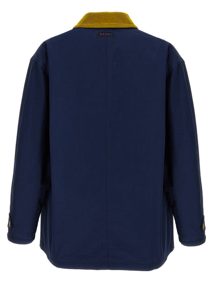 Parka by Marni for men in cotton corduroy blue features a modern silhouette, showcasing a sophisticated and premium pockets & insulated for a truly modern finish.