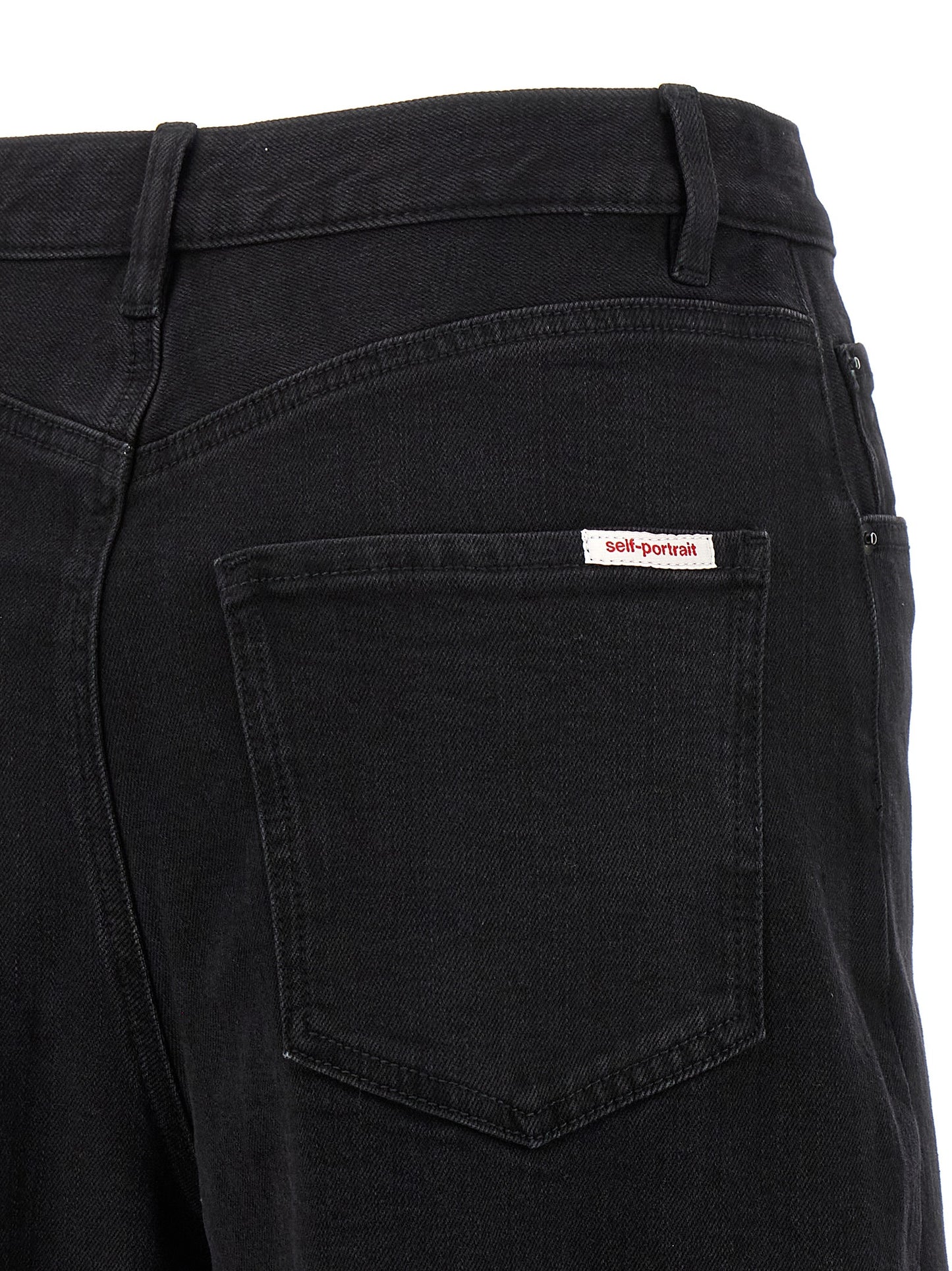 Jeans by Self-Portrait for women in stretch denim cotton black presents a tailored silhouette, showcasing a tailored and long cut with a refined high rise for a truly tailored aesthetic.