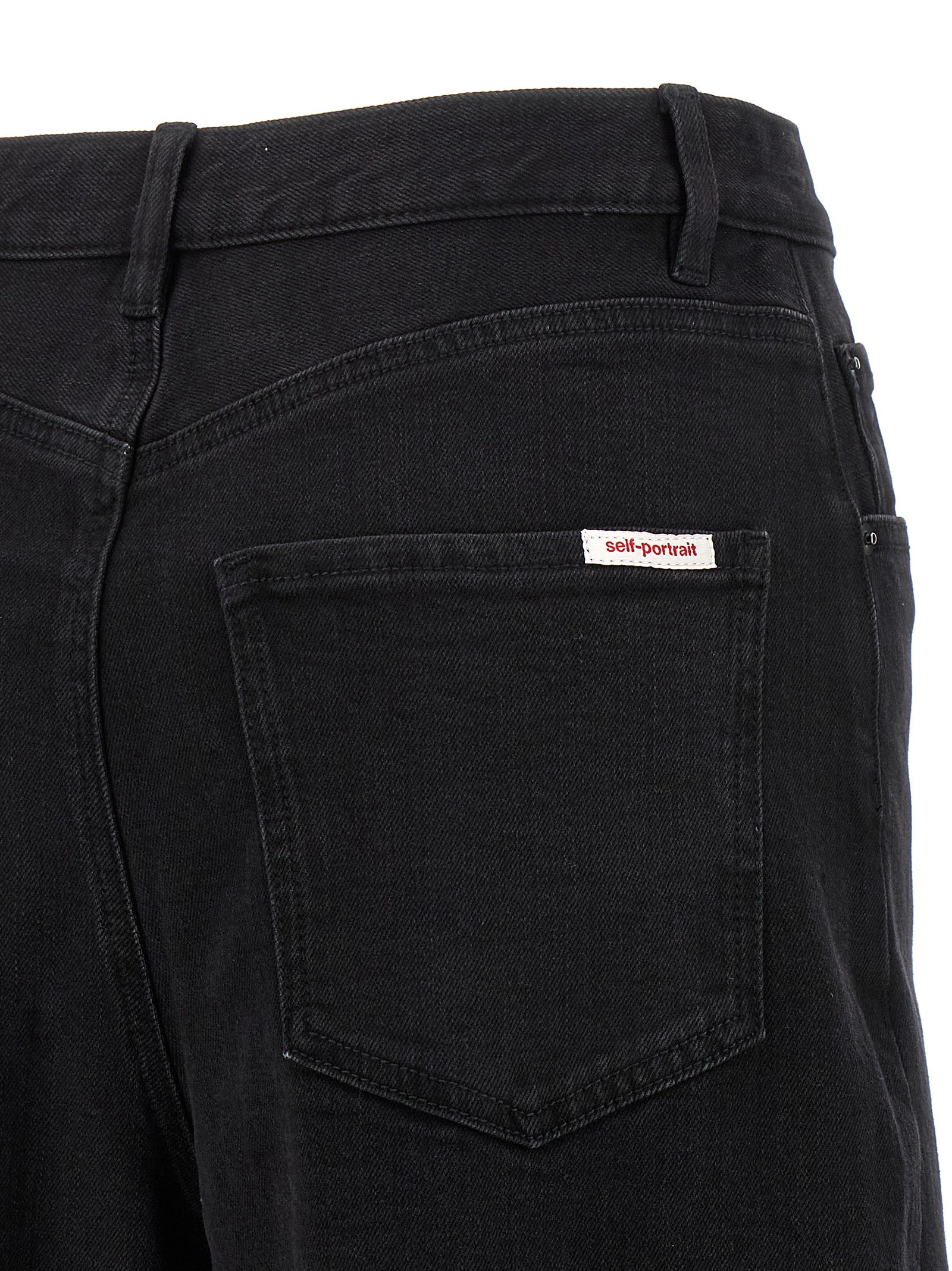 Jeans by Self-Portrait for women in stretch denim cotton black presents a tailored silhouette, showcasing a tailored and long cut with a refined high rise for a truly tailored aesthetic.