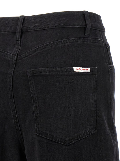 Jeans by Self-Portrait for women in stretch denim cotton black presents a tailored silhouette, showcasing a tailored and long cut with a refined high rise for a truly tailored aesthetic.