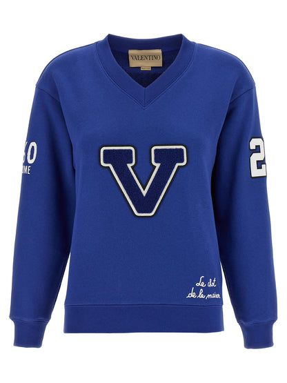 Activewear Sweatshirt by Valentino Garavani for women in cotton blue & patterned features an streamlined silhouette, showcasing the streamlined v-neck neckline and with functional for a premium, athletic look.