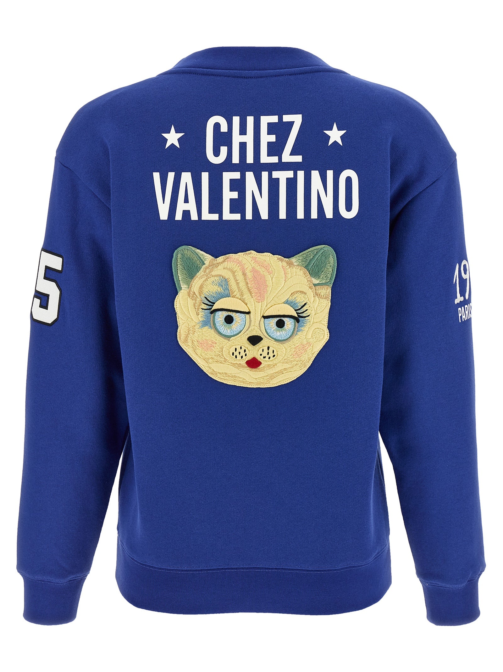Activewear Sweatshirt by Valentino Garavani for women in cotton blue & patterned presents a dynamic silhouette, featuring a dynamic v-neck neckline and detailed with functional .