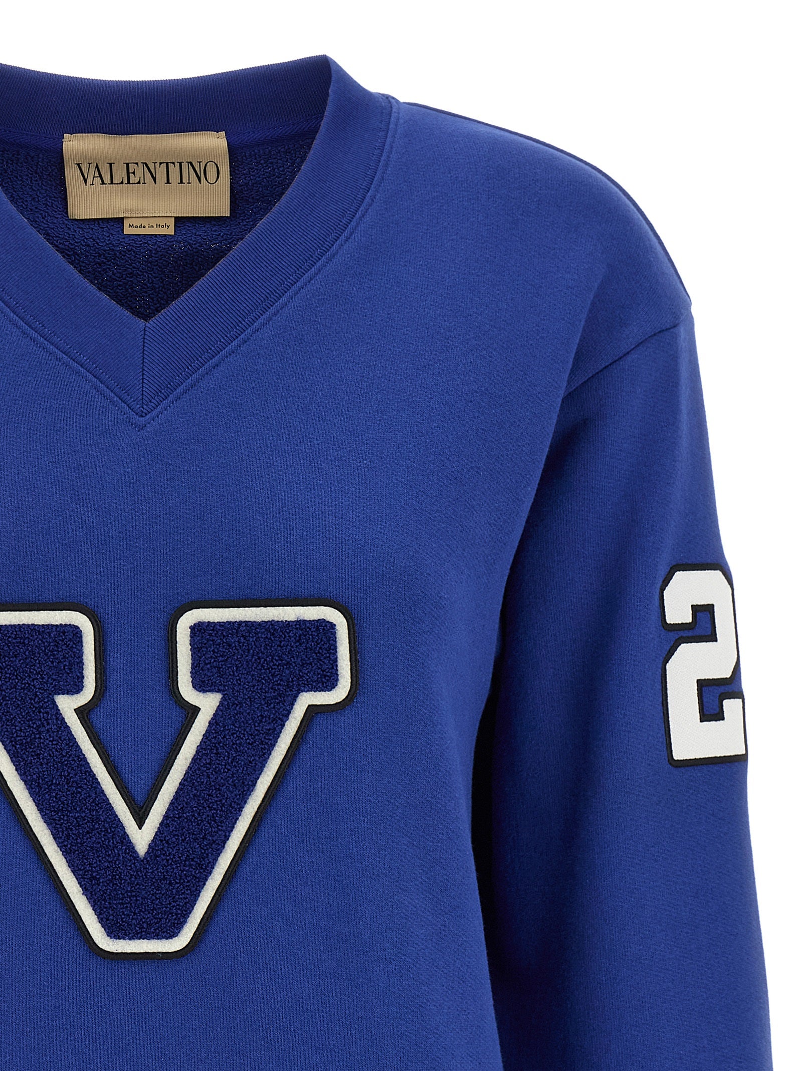 Activewear Sweatshirt by Valentino Garavani for women in cotton blue & patterned presents a ergonomic silhouette, showcasing a sophisticated v-neck neckline and detailed with premium for a ergonomic finish.