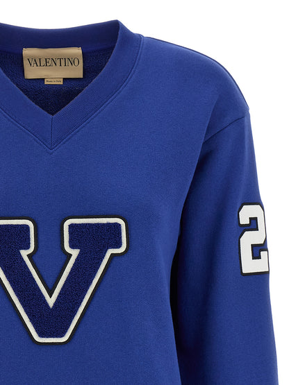 Activewear Sweatshirt by Valentino Garavani for women in cotton blue & patterned presents a ergonomic silhouette, showcasing a sophisticated v-neck neckline and detailed with premium for a ergonomic finish.